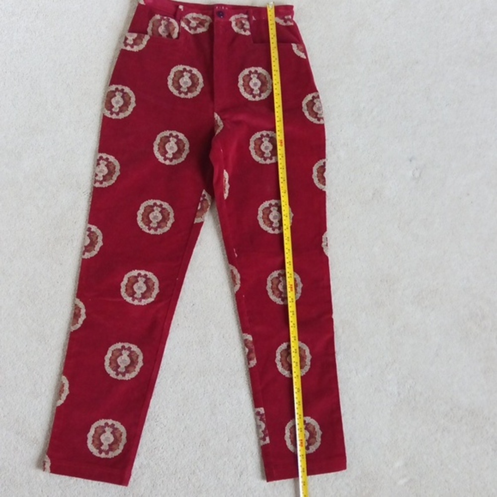Waist 26" Folk Art Red Orient Pattern Print High Rise Cordray Pants